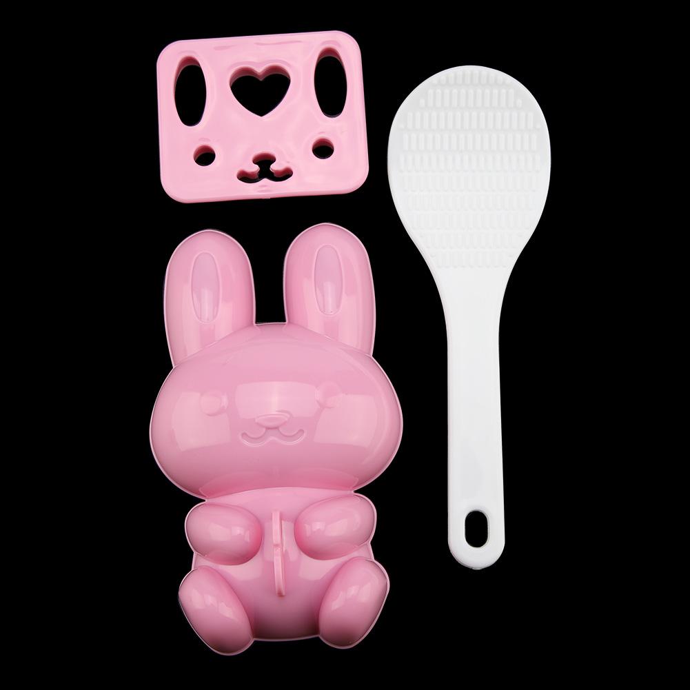 3pcs Food grade PP Cartoon Rabbit Model Sushi Rice Mold DIY Handicraft Onigiri Make Tool(Pink)