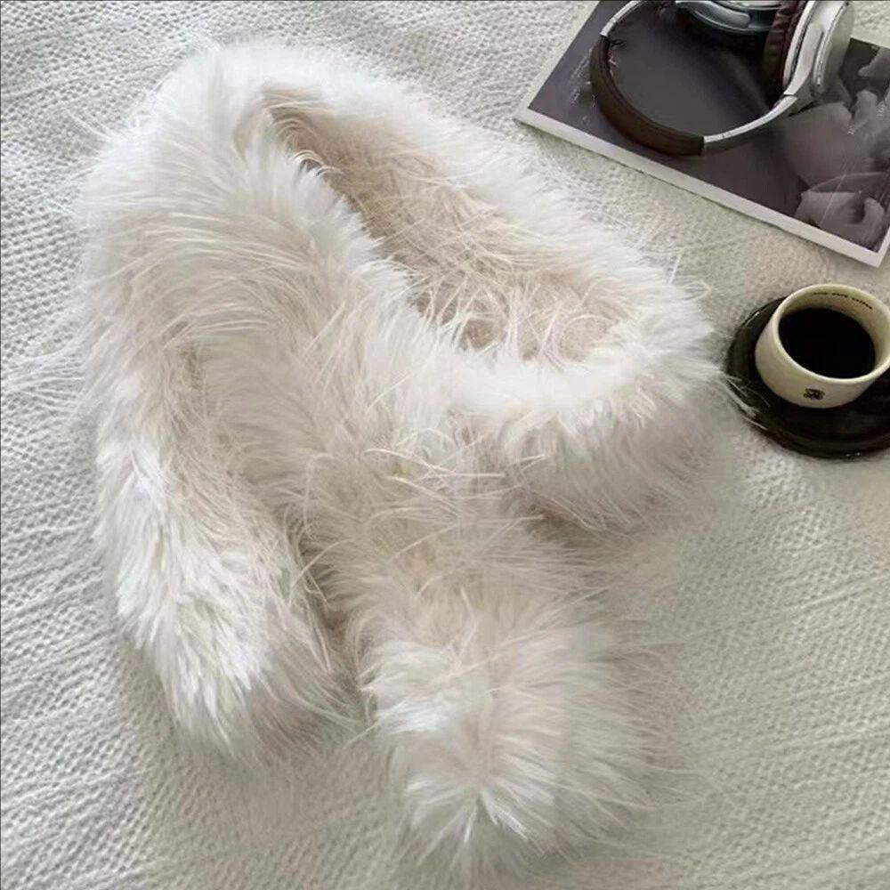 

Winter Imitation Mink Fur Scarf Earmuffs Set Winter Thickened Soft Warm Plush Solid Color Fur Collar Neck Long Scarf Gifts белый