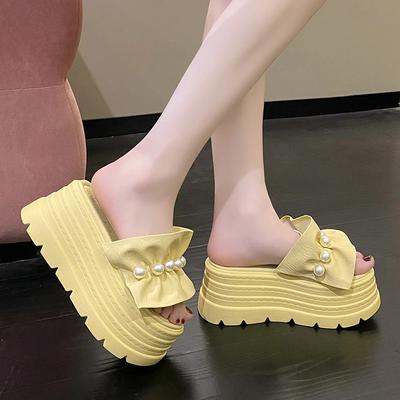 8CM Thick String Bead Slippers Women Summer New 2025 Chunky Platform Sandals Woman Flip Flops Wedges High Heels Sandalias Mujer