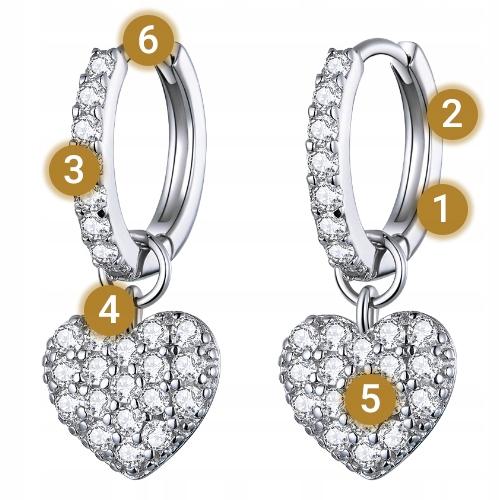 S925 Earrings, Hanging Hearts, Zircons, English Crystals