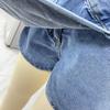 2-delt denimantrekk for kvinner Kortermet jakkeslag V-hals cropped topp og høyt liv jeansskjørt shorts sett sommer streetweardress
