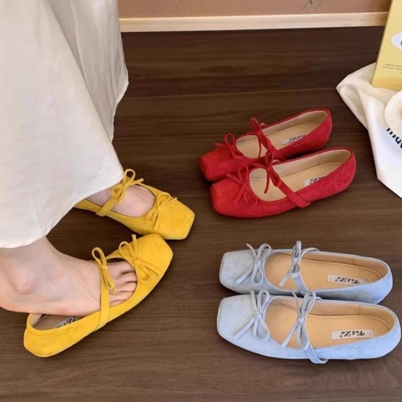 Fashion Women's Mary Jane Shoes Soft Butterfly Knot Thick Bottom Velvet Surface Increased Height Spring Single Shoes Korean Style