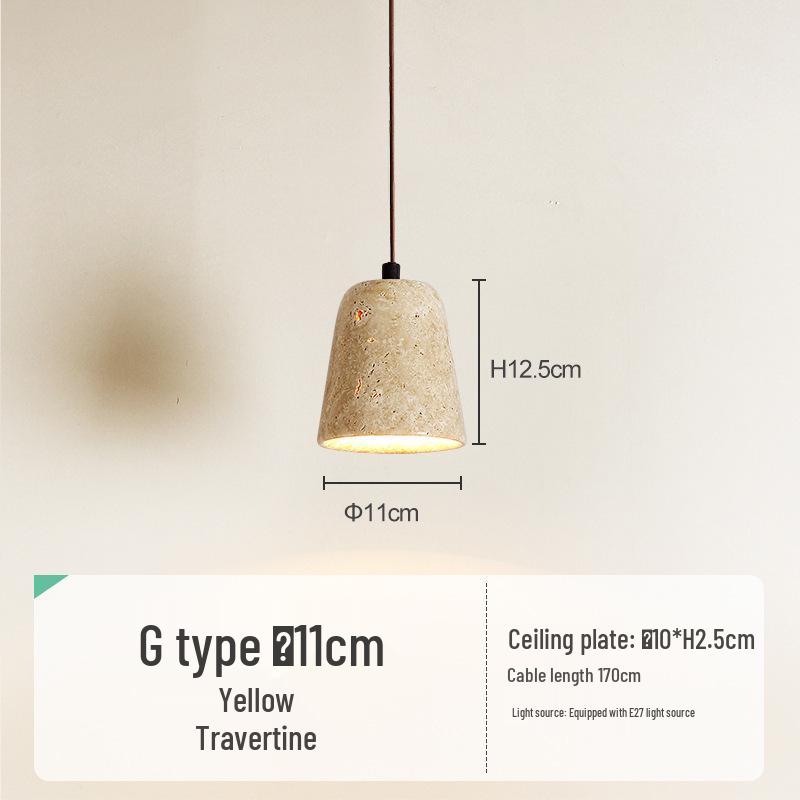 Yellow Travertine Stone Pendant Lamp: Japanese Wabi-Sabi Style for Bedroom or Restaurant