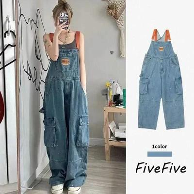 FiveFive – combinaison en jean brodé à bretelles pour femme, pantalon une pièce ample et Slim rétro, grande taille