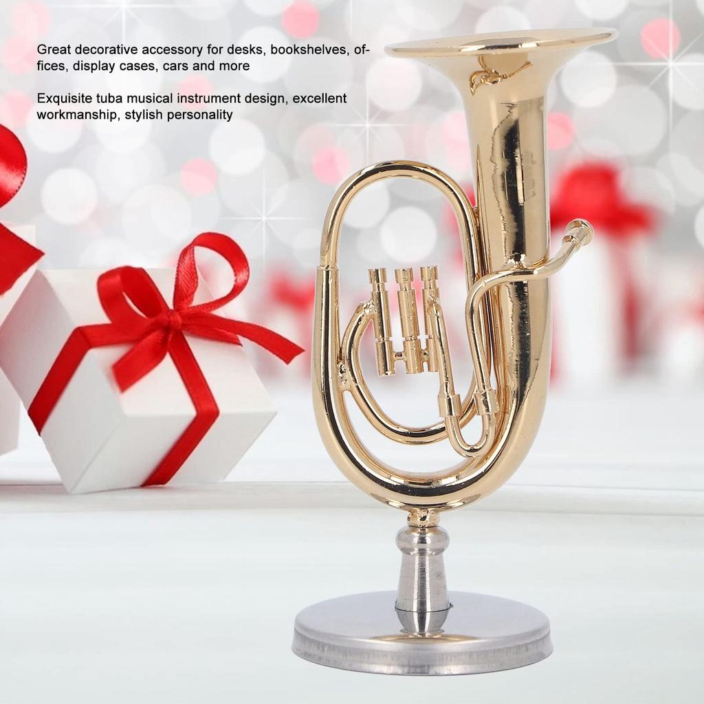 Akozon Miniature Tuba Model Instrument - Brass Gold Plated Euphonium MiniTuba Model Accessory - Gift for Music Lovers