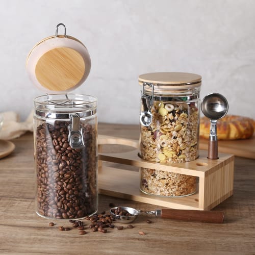 KKC Coffee Bean Storage Container, Airtight Canister, for Brown Sugar, Coffee Beans, Salt, Sugar, Flour, Potato Starch, and Tea Leaves, with Glass Mea