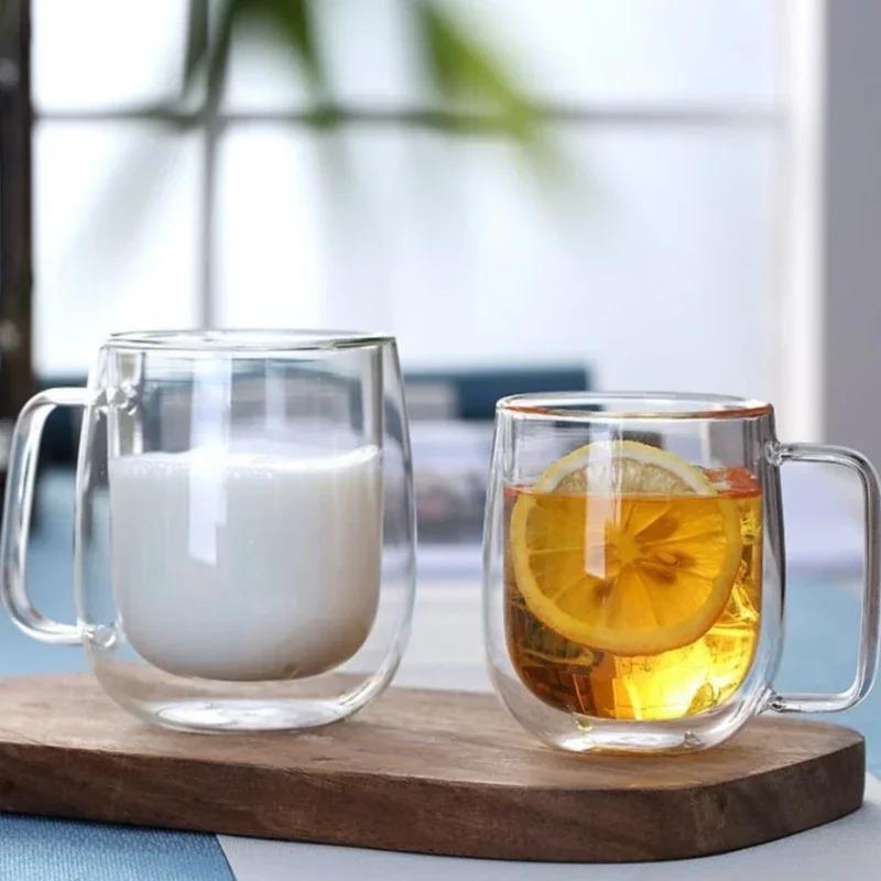 150/250/350ML Žáruvzdorný Skleněný Kávový Hrnek s Dvojitou Stěnou a Uchem Cappuccino Latte Snídaňový Čaj Mléko Voda Průhledné Hrnky Dárek