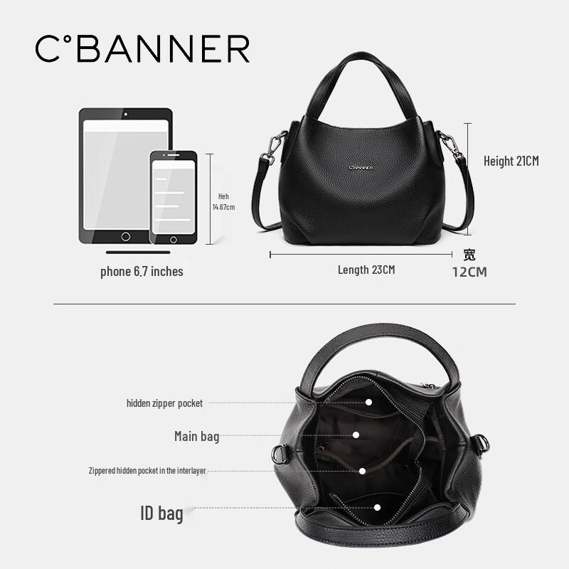 C.BANNER Women's Top-Grain Leather Bucket Tote Bag
