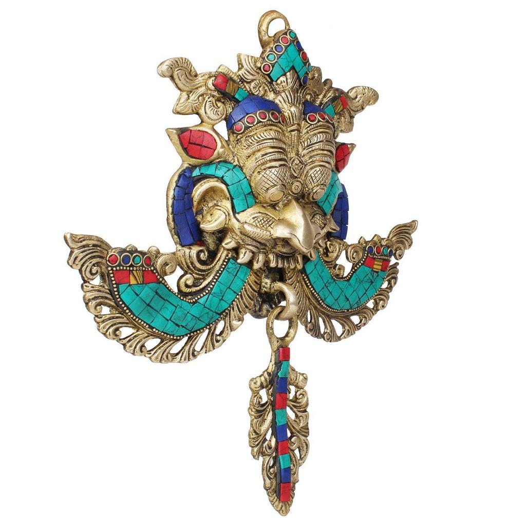 Brass Nazar Battu for Home Entrance Evil Eye Protector Door Knocker with Multicolor Stone Work,