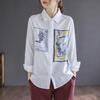 Vintage Floral Print Chinese Style Blouse Women Loose Long Sleeve Shirt Turndown Collar Casual Autumn Top