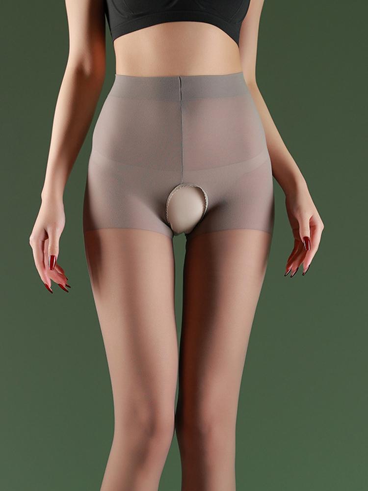 Women's 8D Thin Sheer Pantyhose High Waist Elastic Tights Sexy Open Crotch Allure Stocking Oil Shiny Glossy Leg Shaper Pantyhose