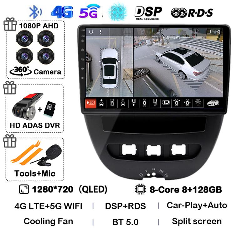 Android 14 Carplay Auto Car Radio For Peugeot 107 Toyota Aygo Citroen C1 2005 - 2014 Head Unit Stereo Multimedia Player GPS WIFI