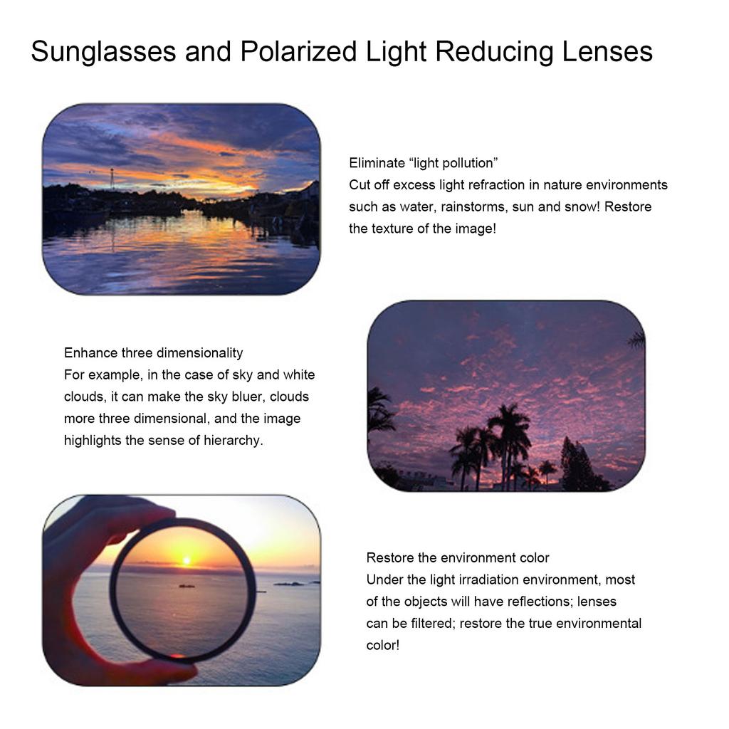 Polarized Glasses 52mm ND2-400 Filter Lens Round Shape Adjustable Light Reducing Sunglasses for Fishing