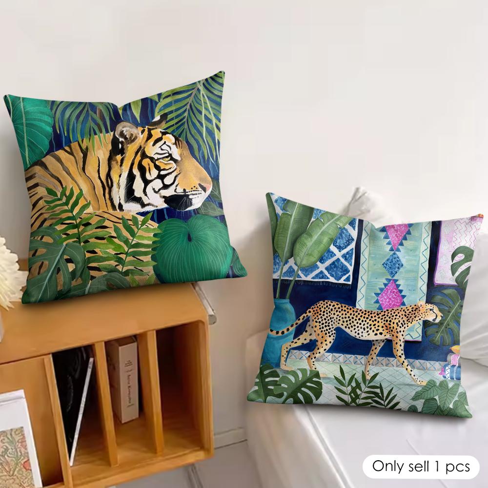 Cheetah Llama Leopard Jungle Cushion Cover Silky Short Plush Invisible Zipper Dustproof Sofa Pillow Case For Home Decor