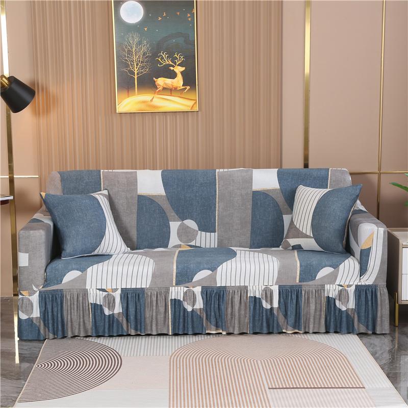 1/2/3/4 Seater Print Sofa Cover With Skirt Stretch Armchair Sofa Slipcover Elastic Chair Protector for Living Room