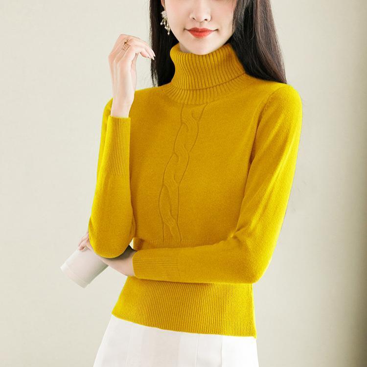 Women's Turtleneck Sweater Autumn Winter Short Solid Color Elastic Knitted Top Slim Fit Pullover Knitted Sweater.