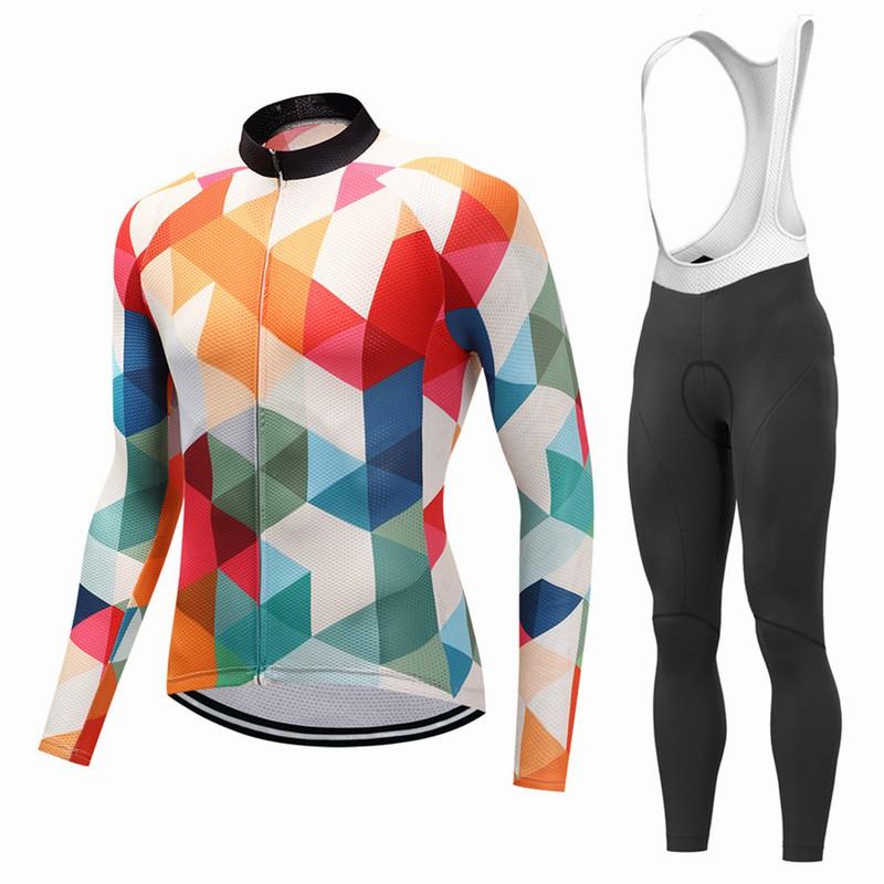Men Women Cycling Jersey Set Long Sleeve Mountain Road Bike Outfit Breathable Quick Dry