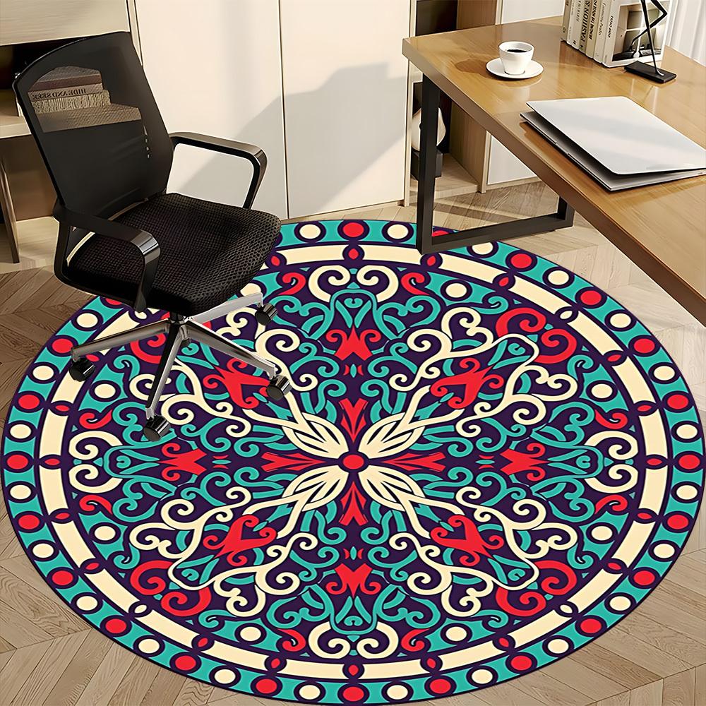 1pc Mandala Pattern Chair Carpet for Office, Soft, Non-Slip Polyester Mat, Office, Living Room, Bedroom, Durable Polyester yy251207109