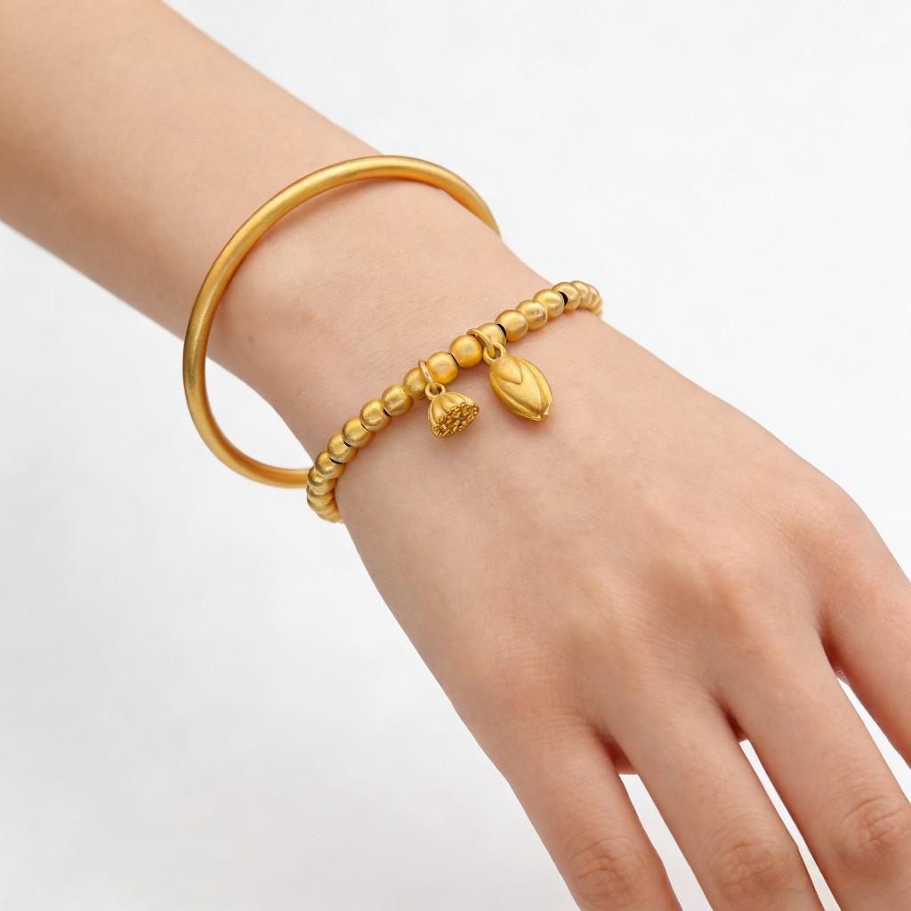 Gold Lotus Seed Pod Antique Best Friend Bracelet with Heart-to-Heart Beads: Fine Craftsmanship and Simple, Stylish Design