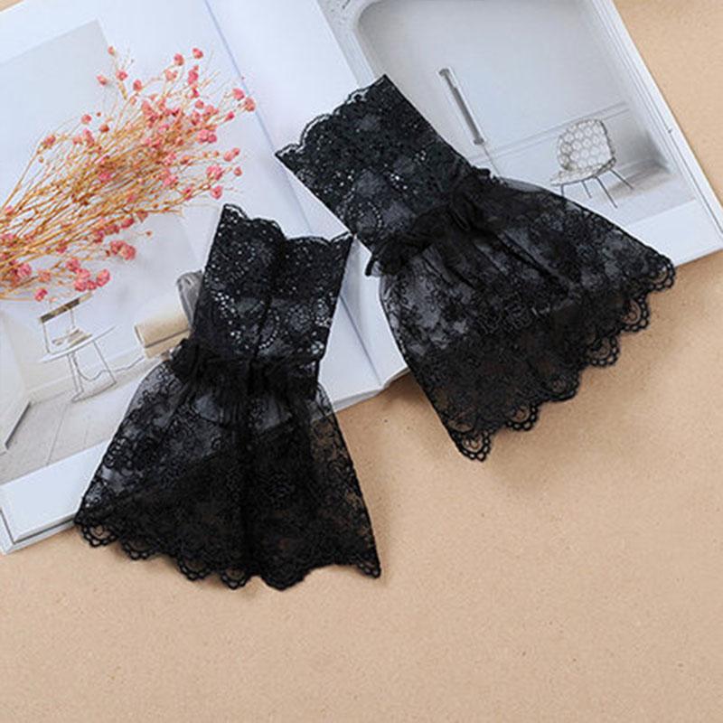 Perfekte Übereinstimmung Weiße Spitze Falsche Ärmel Damen Für Pullover Dekorative Falsche Manschetten Ärmel Hochzeit Spitze Rüschen Falten Geknöpftes Handgelenk Falsche Ärmel