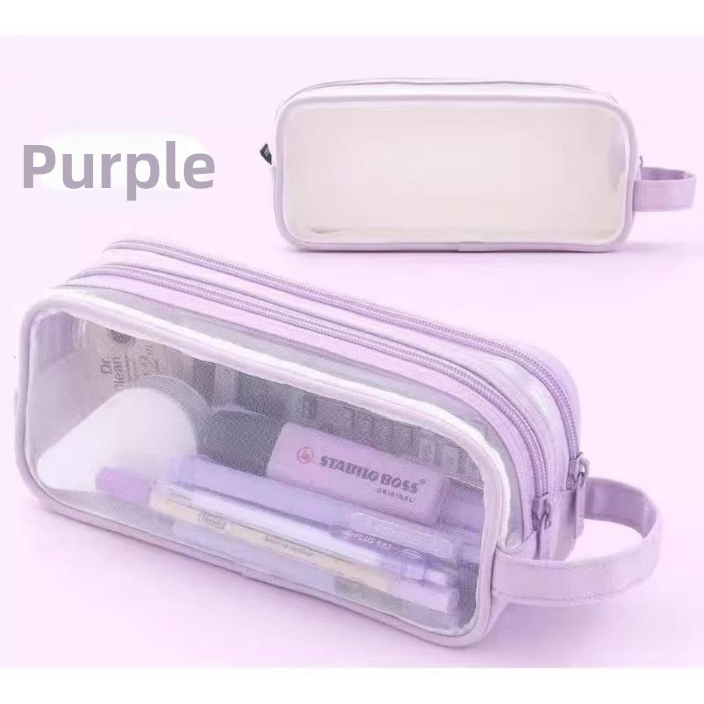 Portable Design Mesh Pencil Case Clear Transparent Stationery Storage Box For School Students