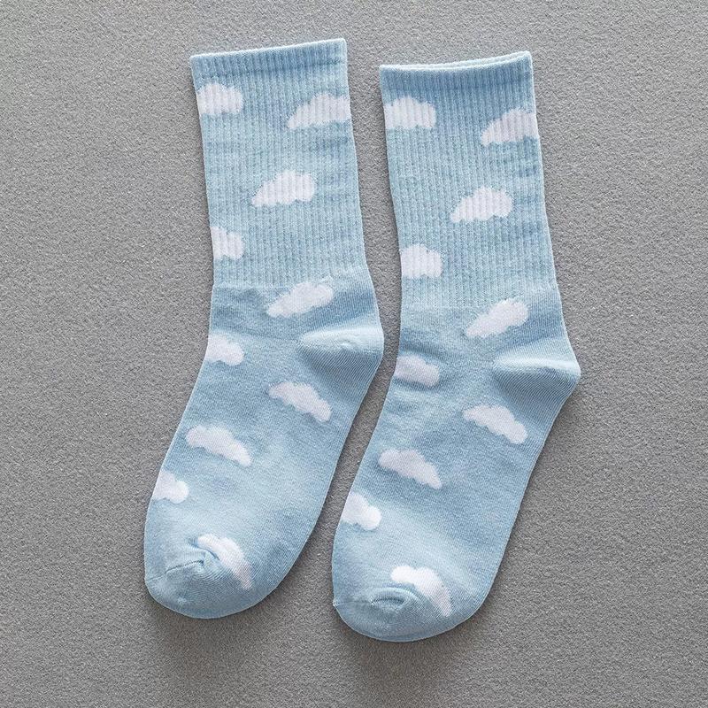 1/5 Pairs Cloud Patterned Women Mid Tube Cotton Socks Soft Comfortable Odor Proof Sweat Absorbing Breathable Casual Socks