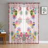 Happy Easter Curtains Bedroom Living Room Festival Decor Flower Bicycle Cartoon Rabbit Tulle Curtain Window Drapes Light Filtering Polyester Ideal For