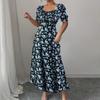 Ruffle Edge Dress Women Puff Sleeves Printed Slim Fit Spring Summer Size S-XXL