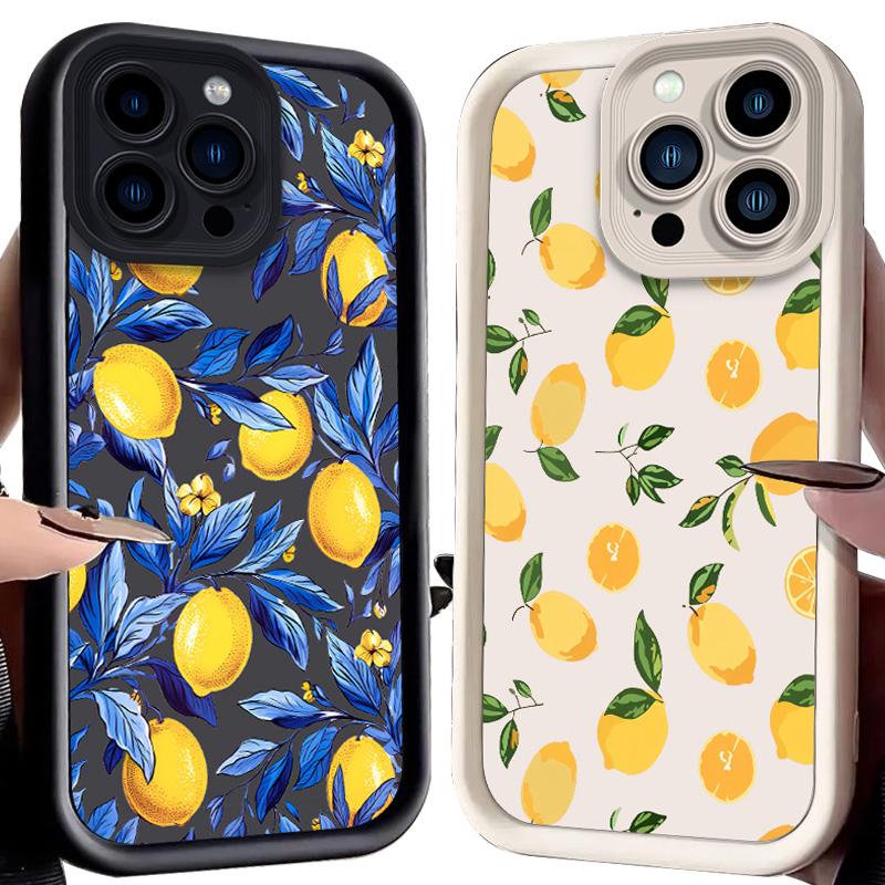 Watercolor Refreshing Lemon Blue Leaves Case for iPhone 17 Air 16 E 15 14 Plus 13 12 Mini 11 Pro Max Silicone Dustproof Cover