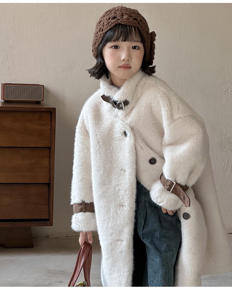 Kinder Mittellanger Nerzimitat Samt Pelzmantel - Winterkollektion 2025