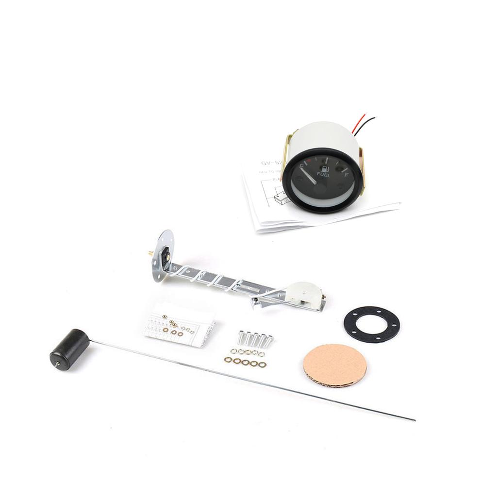 2'' 52mm Kraftstoffstandsanzeige, Zeiger 12V Auto Kraftstofftankanzeige mit LED-Hintergrundbeleuchtung Rand Kfz-Anzeigen mit Fittings