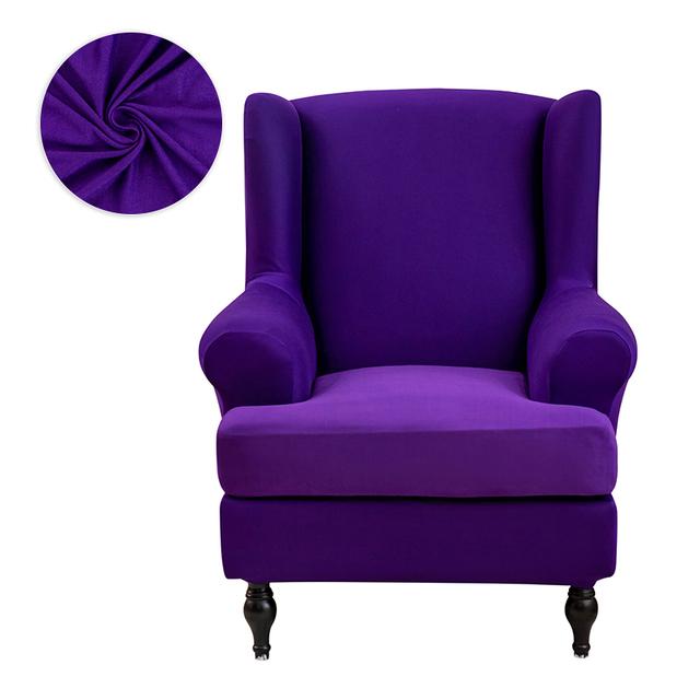 Solid Color Sloping Arm King Back Chair Cover Elastic Armchair Wingback Wing Sofa Back Chair Cover Stretch Protector Slipcover