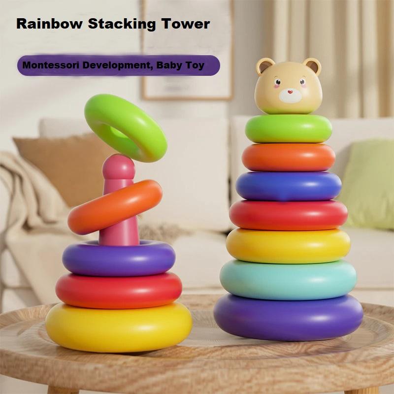 Montessori Baby Speelgoed Regenboog Stapelringen Vroege Educatie Puzzel Ontwikkelings Spelletjes Baby Leer Toren Stapel Speelgoed Voor Baby's