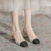 Baotou Back Empty Thick Heel Sandals Women's 2025 Summer New T-band Fashion Square Head Color Matching Mary Jane High Heels
