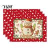 Holiday Party Supplies 4Pcs Christmas Linen Placemat Set, Cartoon Snowman Gingerbread Gnome Table Heat Insulation Pads Mat, Resistant Place