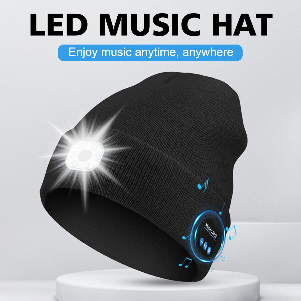 Can be equipped with Wireless Bluetooth music knitted hat new outdoorledlighting rechargeable detachable luminous sleeve cap