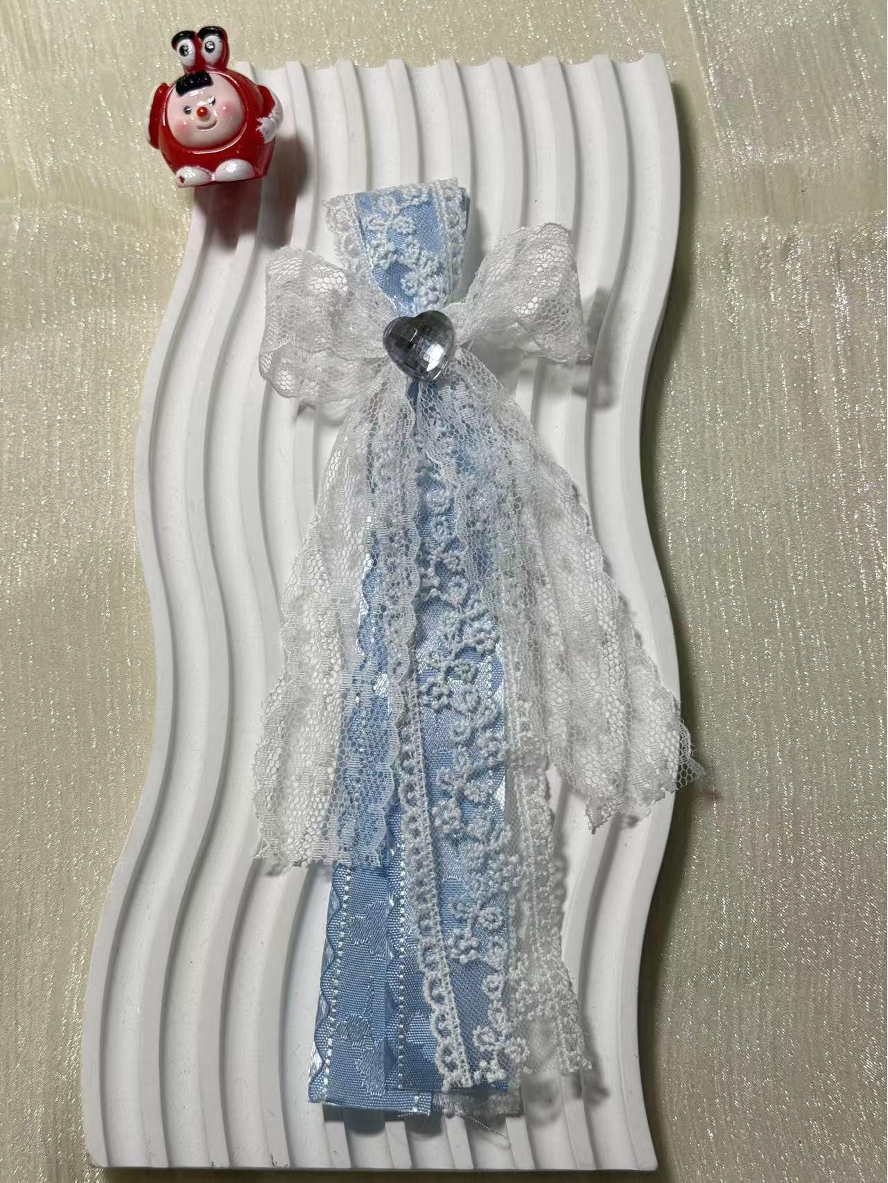 

Handwoven Lace Ribbon Bowknot DIY Accessories: Phone Lanyard, Bag & Toy Pendant синий