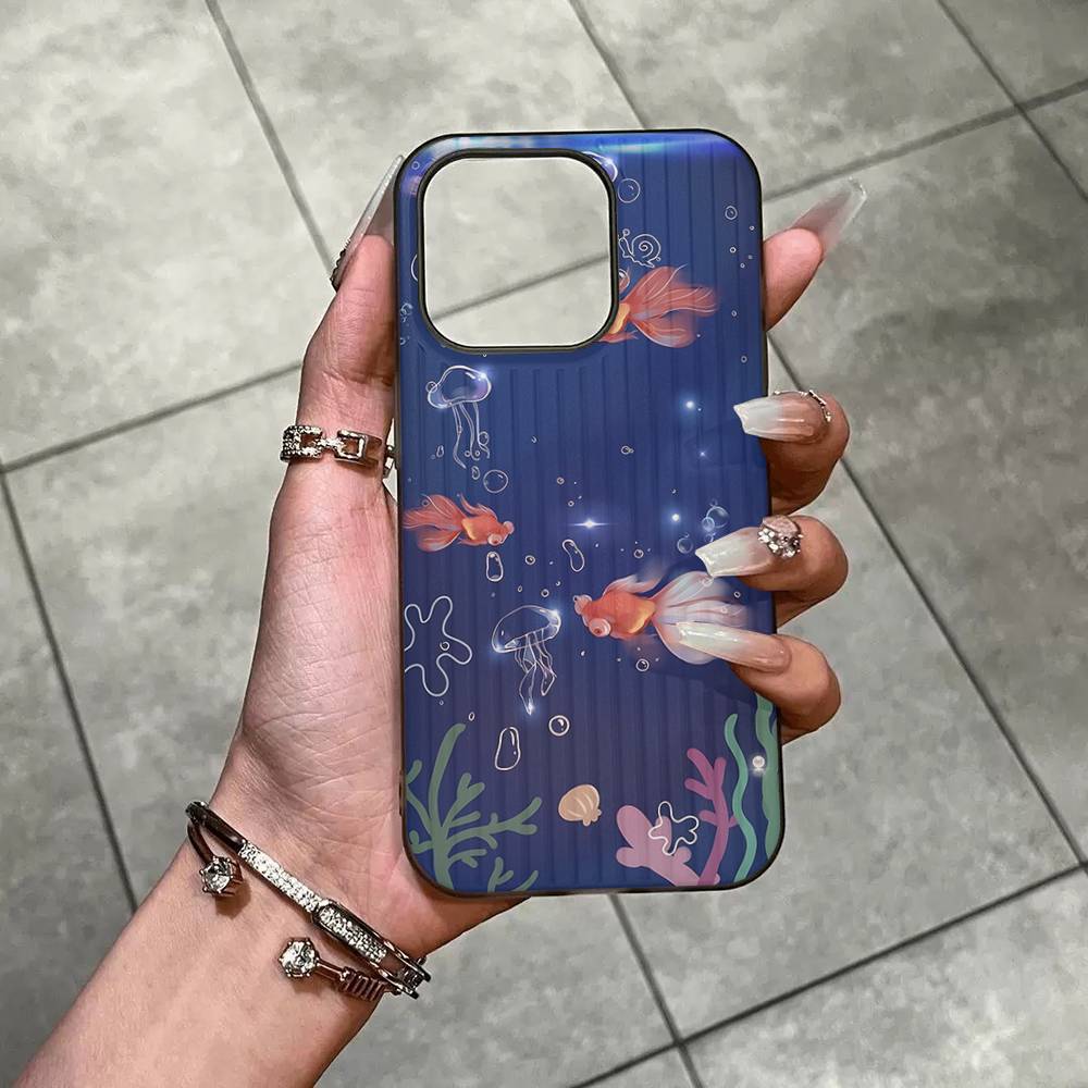 Fun Creative Cute Goldfish For IPhone 16 15 14 13 12 11 17 Pro Max Plus Wave Corrugated Phone Case Anti Drop Cover