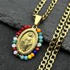 Colorful Rhinestones Virgin Mary Pendant Necklace for Women Men Stainless Steel Gold Color Catholic Mother Mary Amulet Jewelry