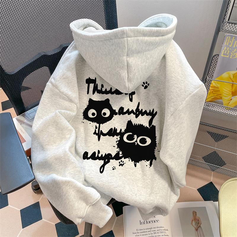 Осенне-зимний свободный с принтом флисовый утепленный свитер с капюшоном модная повседневная куртка-худи для мальчиков подростков девочки XXXL 2190₽