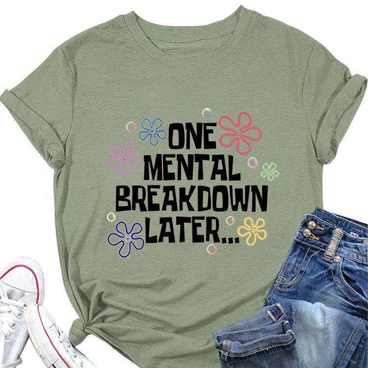 Stylish Loose Short Sleeve Tshirt One Unisextal Breakdown Later Printed Summer Crewneck Casual Top