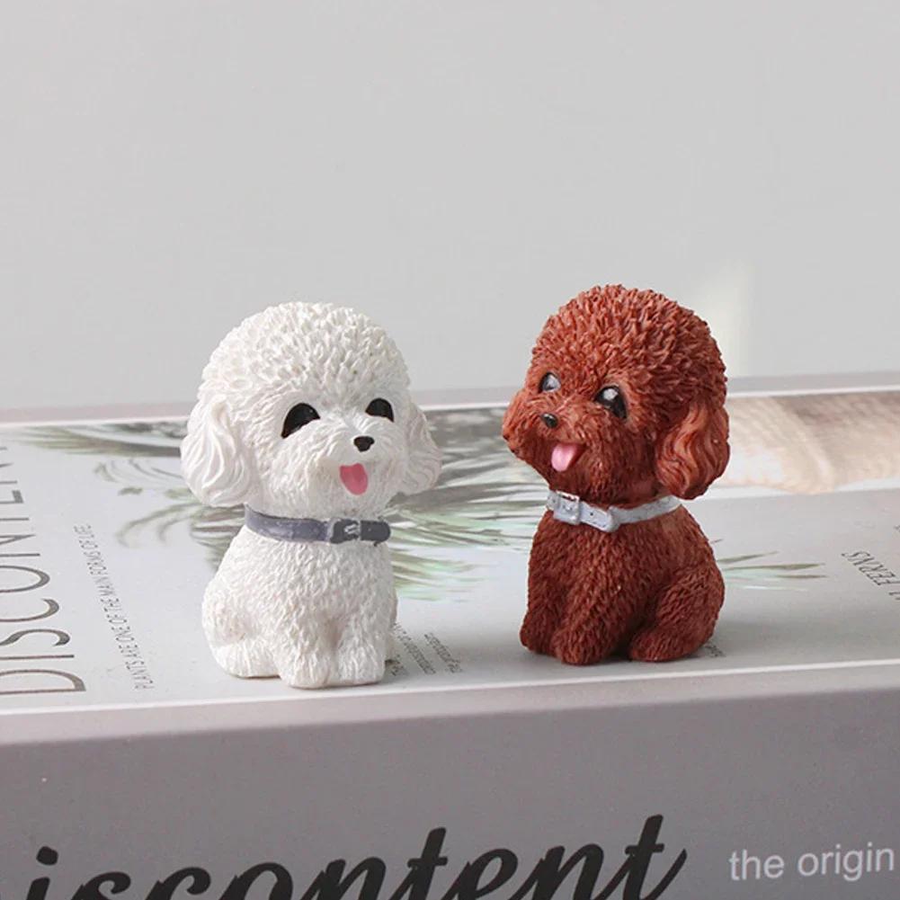 Resin Teddy Dog Figurine Animal Model Home Decor Miniature Garden Decoration Ornament Mini Dolls Children Desktop Model