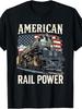 Steam Locomotive with American Flag T-Shirt Retro-Style Casual T-Shirt Featuring a Crew Neck And Pri