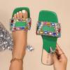 Fashion Women's Fashion Flat Slippers in Summer New Square Shallow Diamond Beaded Soft-soled Anti-slip and Wear-resistant Slippers.