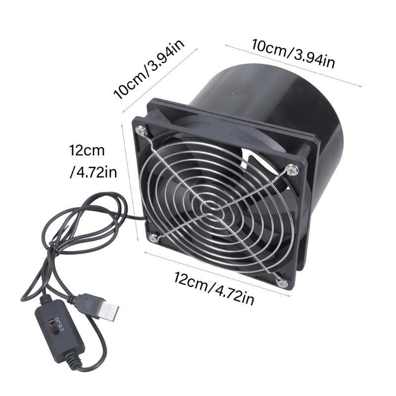 12cm High Performances Exhaust Fan USB 5V Powered 1500RPM Motor Triple Speed Settings For Bathroom Workshop Venting