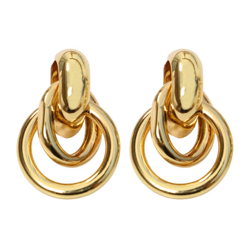 925 Sterling Silver Interlocking Circle Stud Earrings - High-End European & American Style