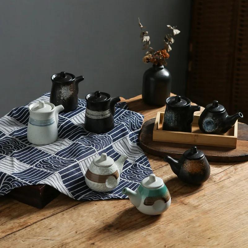 Japanese Retro Ceramic Oil Pot Household Kitchen Utensils Seasoning Pot Oil Vinegar Seasoning Bottle Kitchen Ceramic Tableware