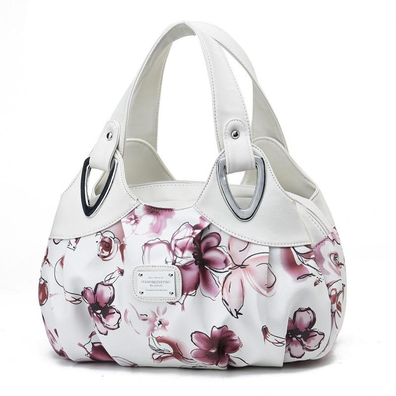 Flower Pu Leather Women Handbag Big Women's Shoulder Bags Famous Brand Design Lady Tote Handbag Colour Printing Crossbody