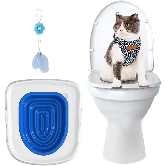 

Cat Toilet Training Kit,Upgraded Cat Toilet Training Systems,Universal Reusable Trainer for Pet Cleaning with 1 Replaceable Feather Toy(White Tray,1 синій