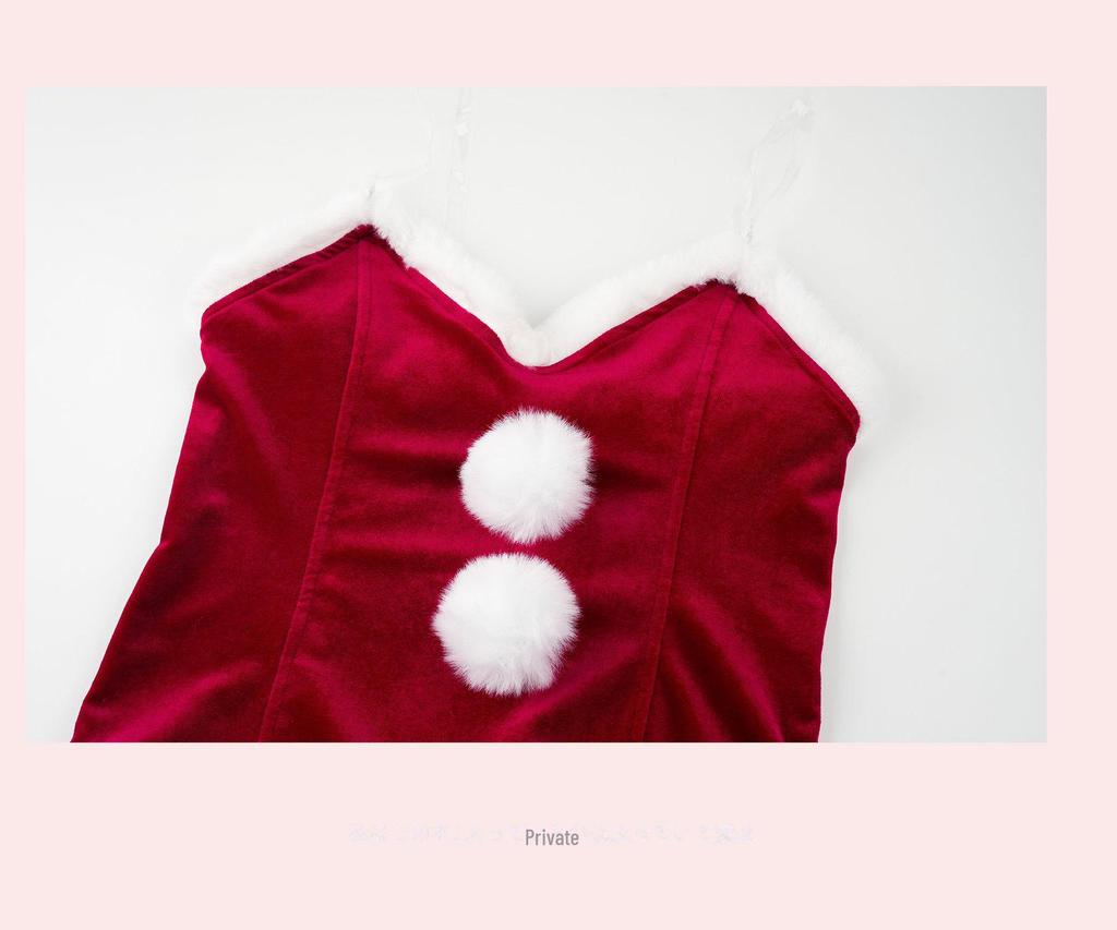 Festive Little Red Riding Hood Plush Jumpsuit - Sexy Christmas Gift Set C1034